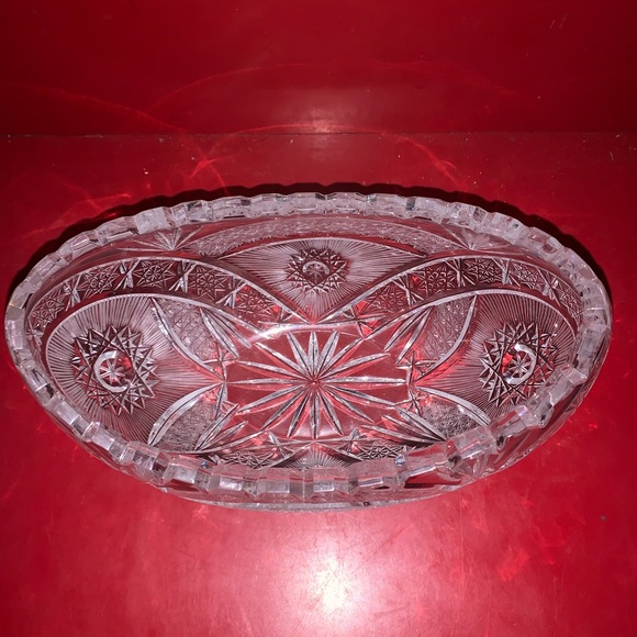 Beautiful Antique Heavy Cut Glass Oval Bowl High End - Picture 12 of 16